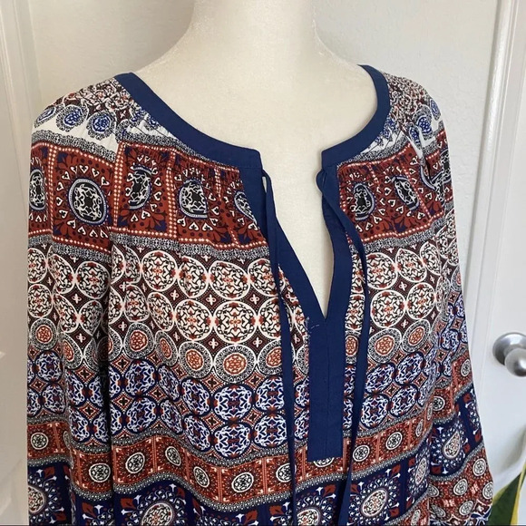 Like New Daniel Rainn Stitch Fix Paisley 3/4 Sleeve Length Blouse with Tassels - Picture 5 of 14